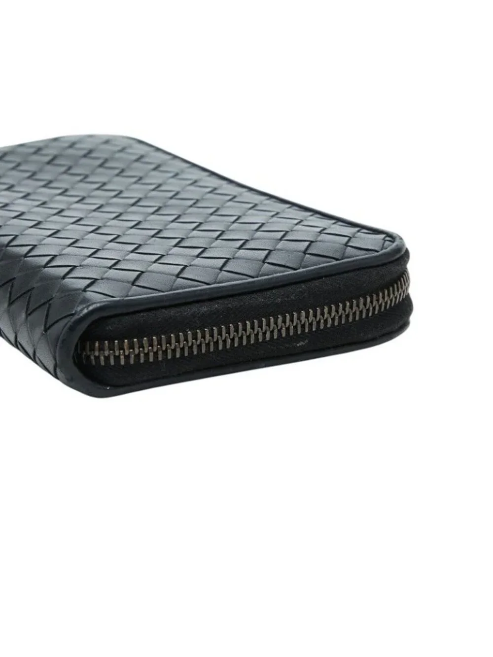 Bottega Veneta Intrecciato Zip Around Wallet Black Leather